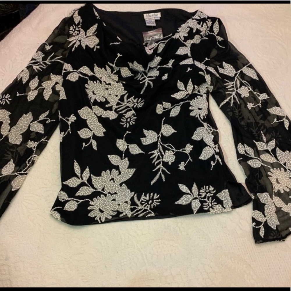 GORGEOUS BLACK TOP WITH WHITE BEADING